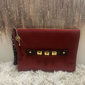 MCM Burgundy Clutch with Gold lock and key charm with UNBRANDED chain